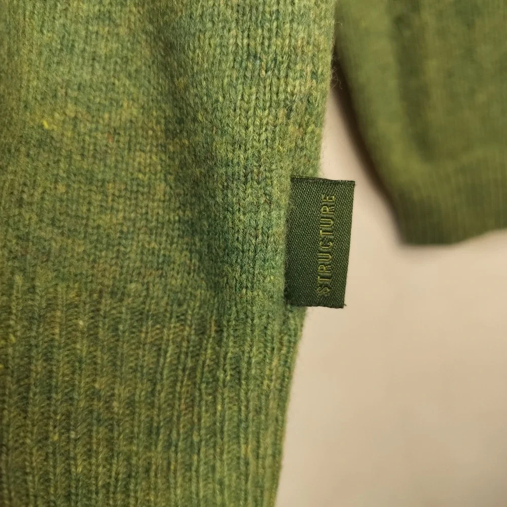Structure Vintage Lambs Wool Sweater Medium Mens Preppy Green V Neck
